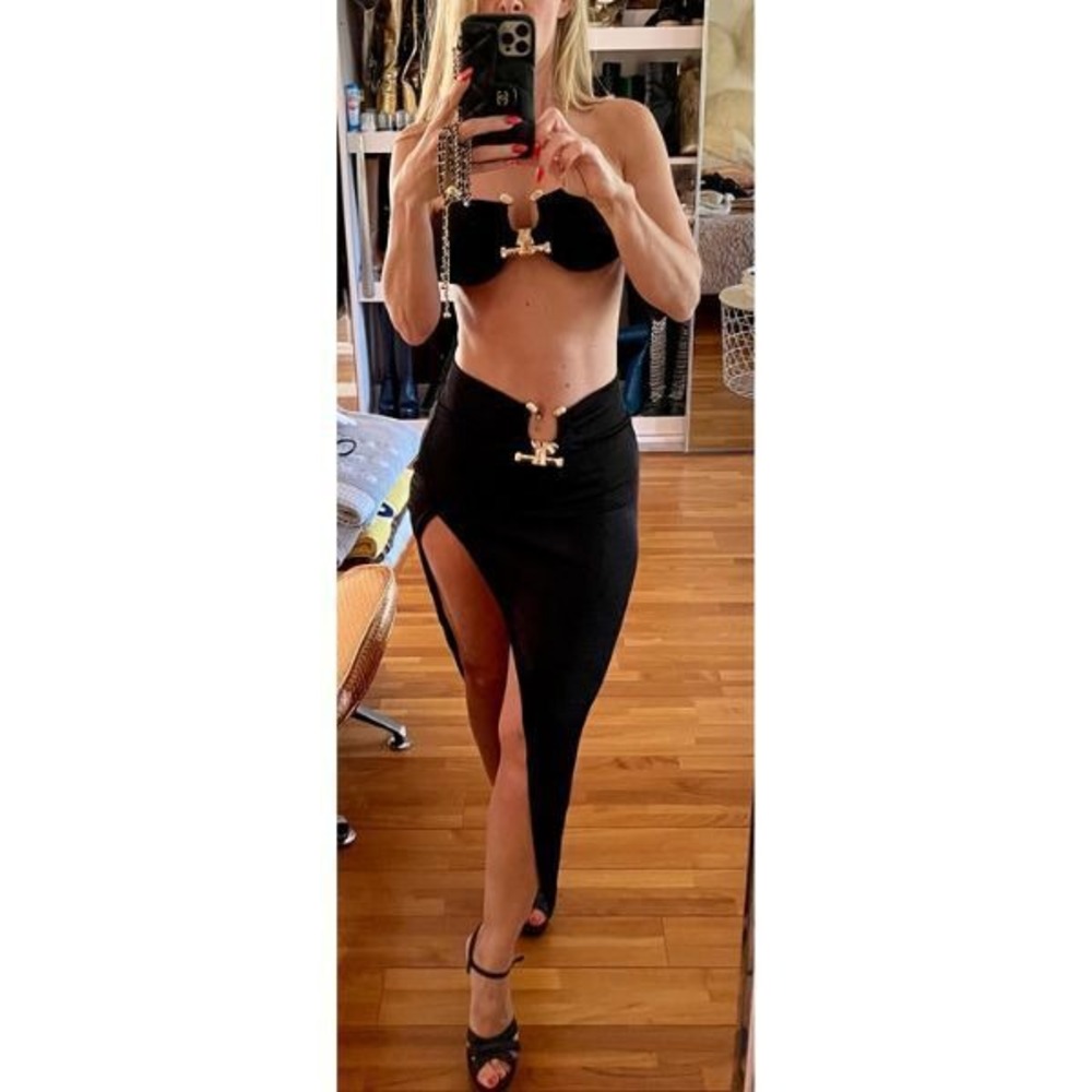 Micas U-ring Crop Tube Top And Asymmetric Slit Skirt Set black size S‎ - Picture 4 of 14